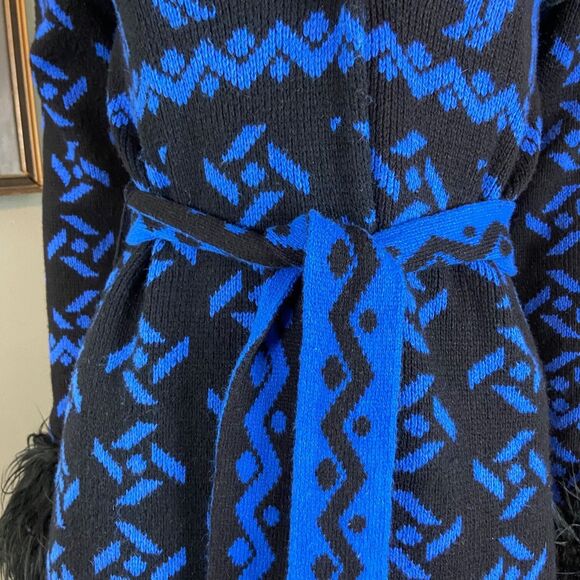 Vintage Y2K Betsey Johnson Novelty Faux Fur Shaggy Duster Sweater L Large Jacket - Picture 9 of 16